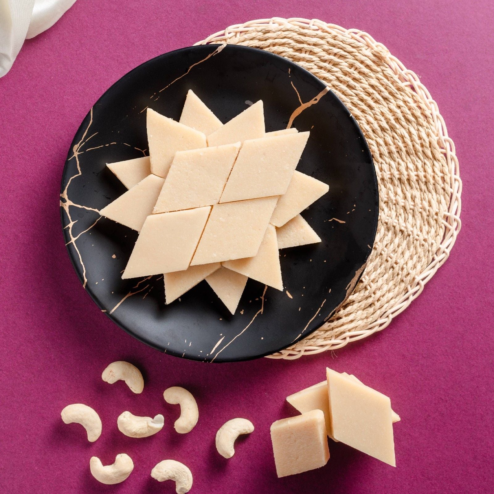 Buy Kaju Barfi online from World of Mysore Pak – smooth, ghee-rich sweet with classic melt-in-mouth cashew flavor.