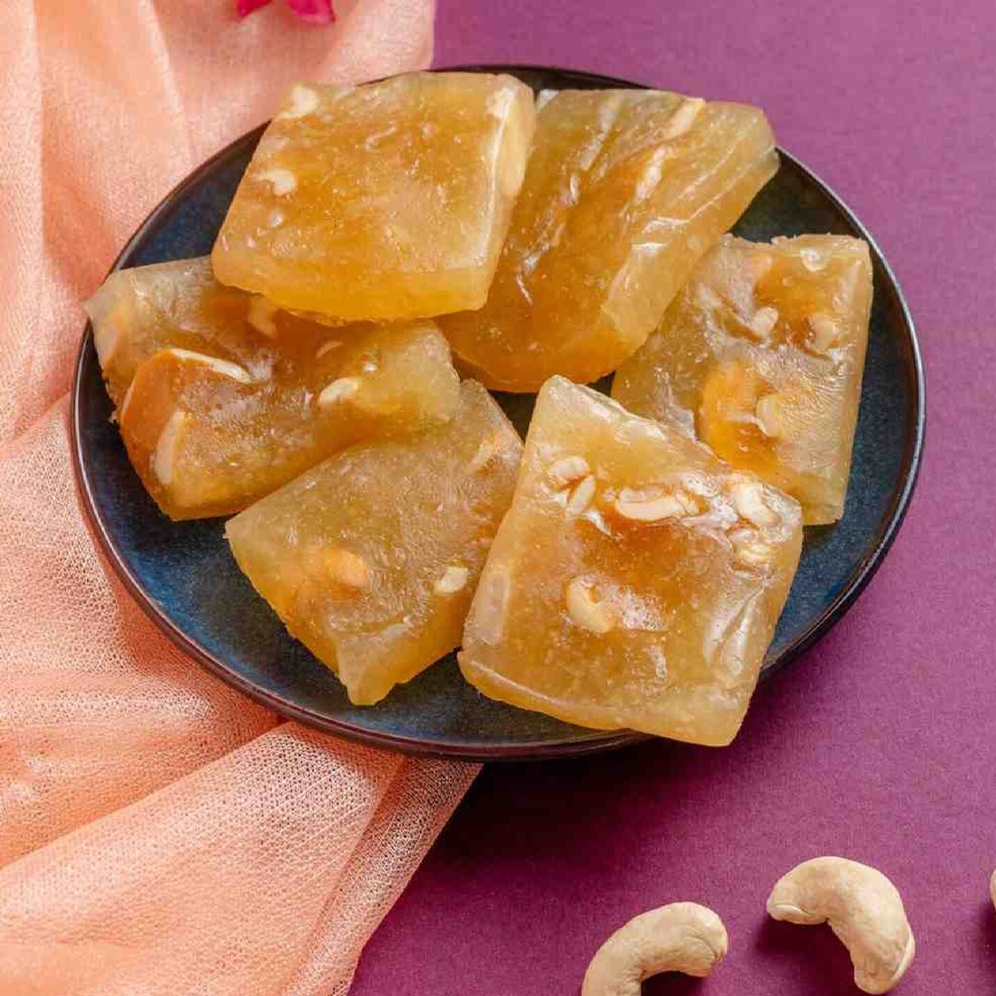 Buy Ghee Bombay Halwa online from World of Mysore Pak – rich, traditional sweet made with 100% pure ghee.