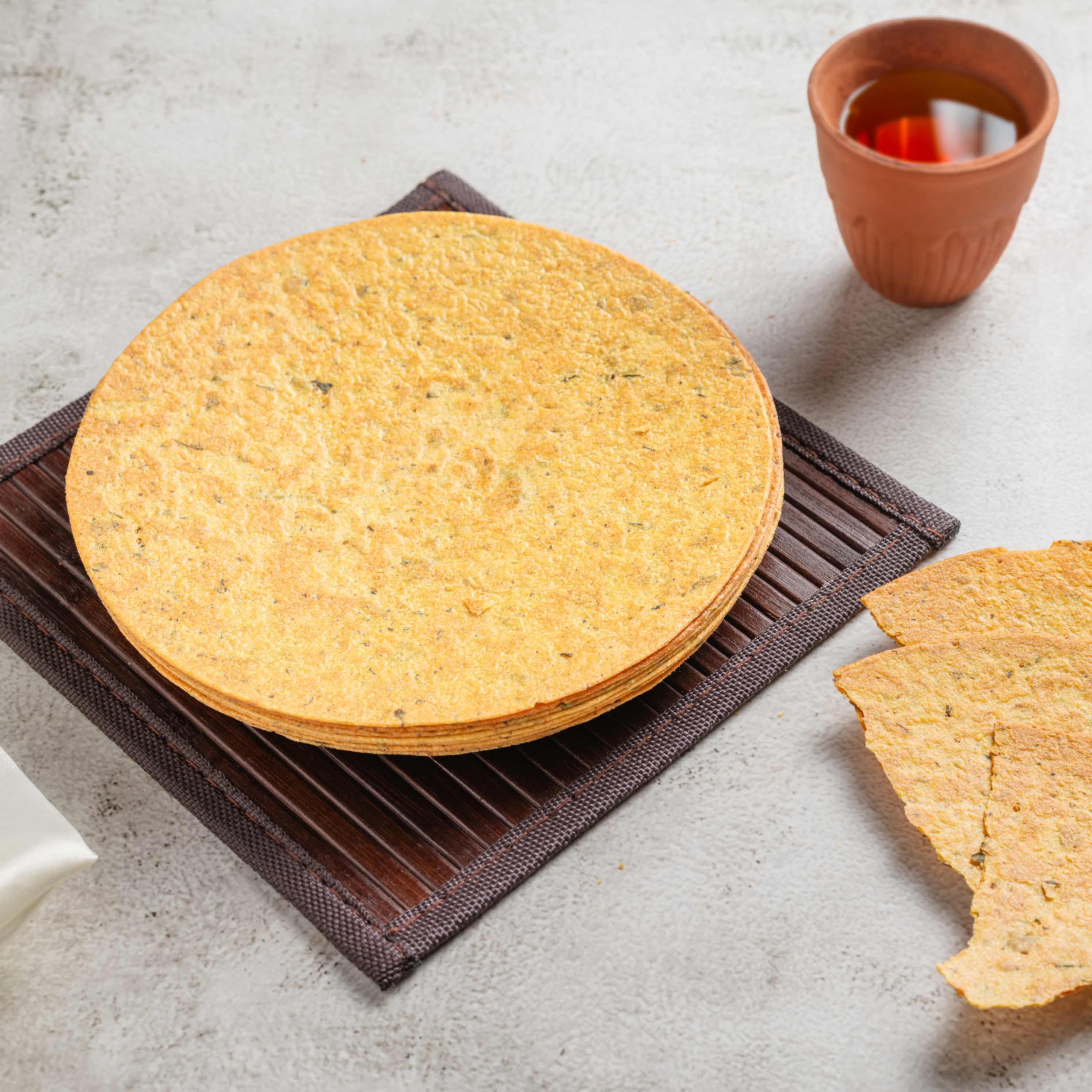 Buy Methi Masala Khakhra online from World of Mysore Pak – crisp whole wheat snack with bold methi and spice flavor.