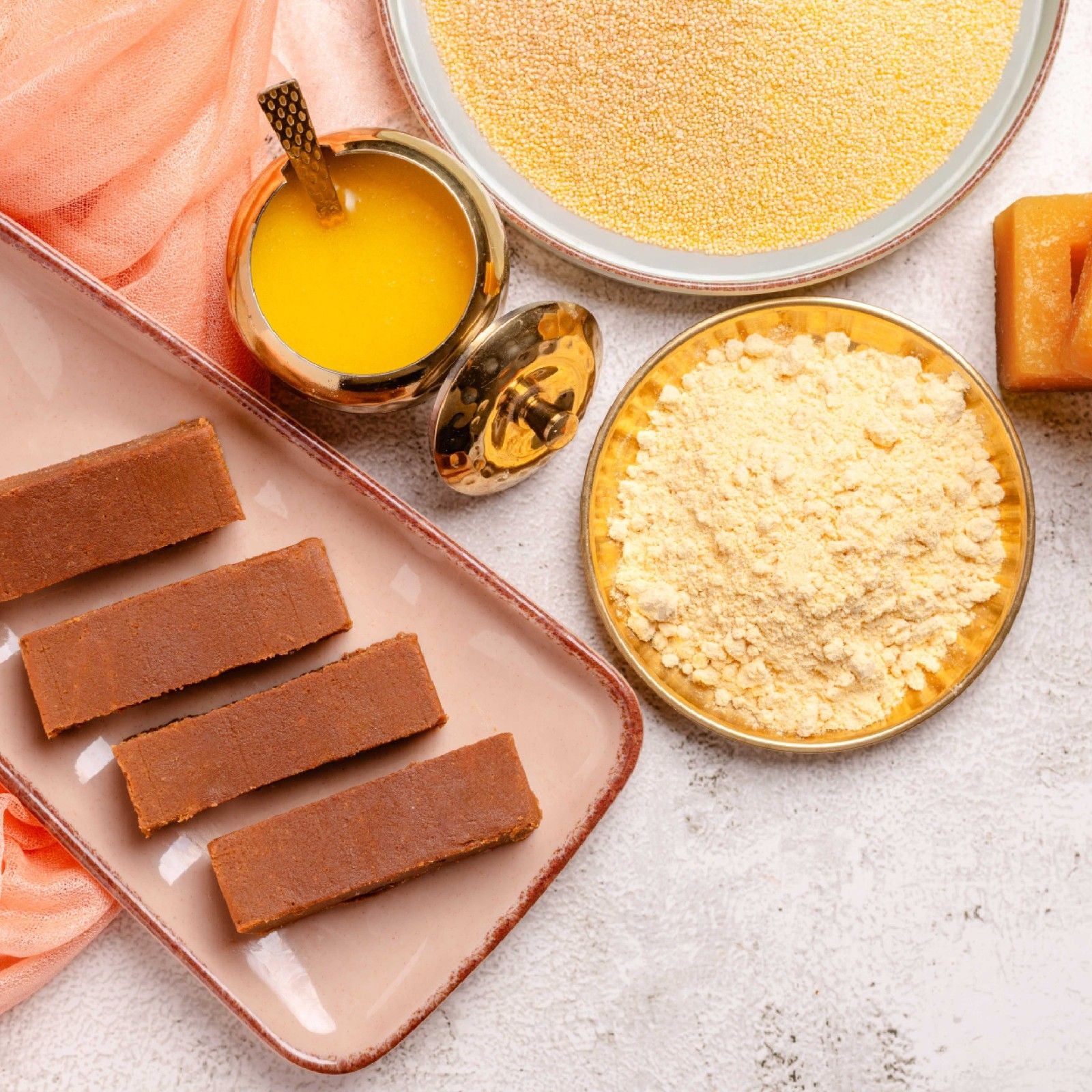 Buy Organic Jaggery Millet Mysorepak online from World of Mysore Pak — soft bites made with ghee and earthy millet.