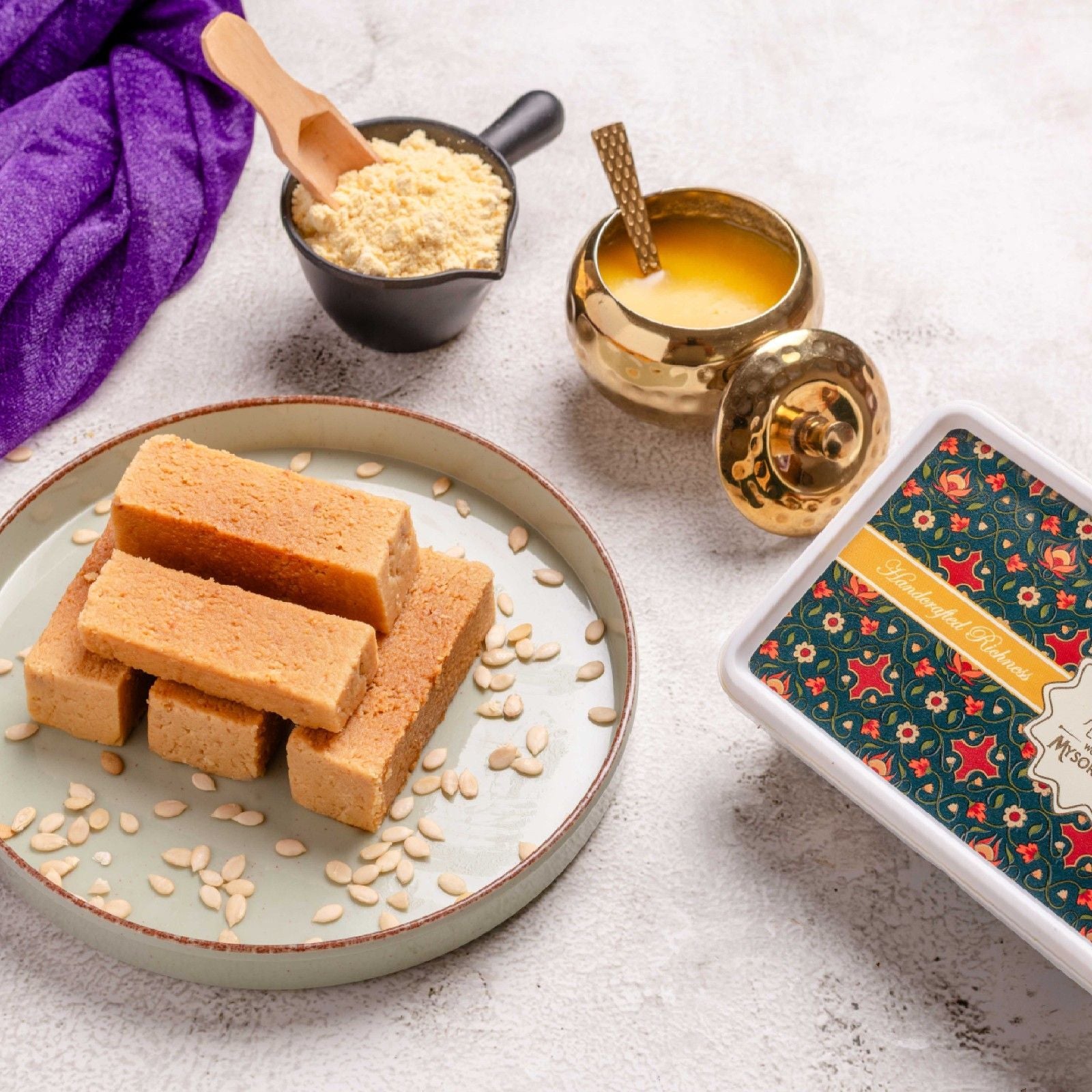 Buy pure ghee sweets online from World of Mysore Pak – rich, handcrafted, and full of flavor.