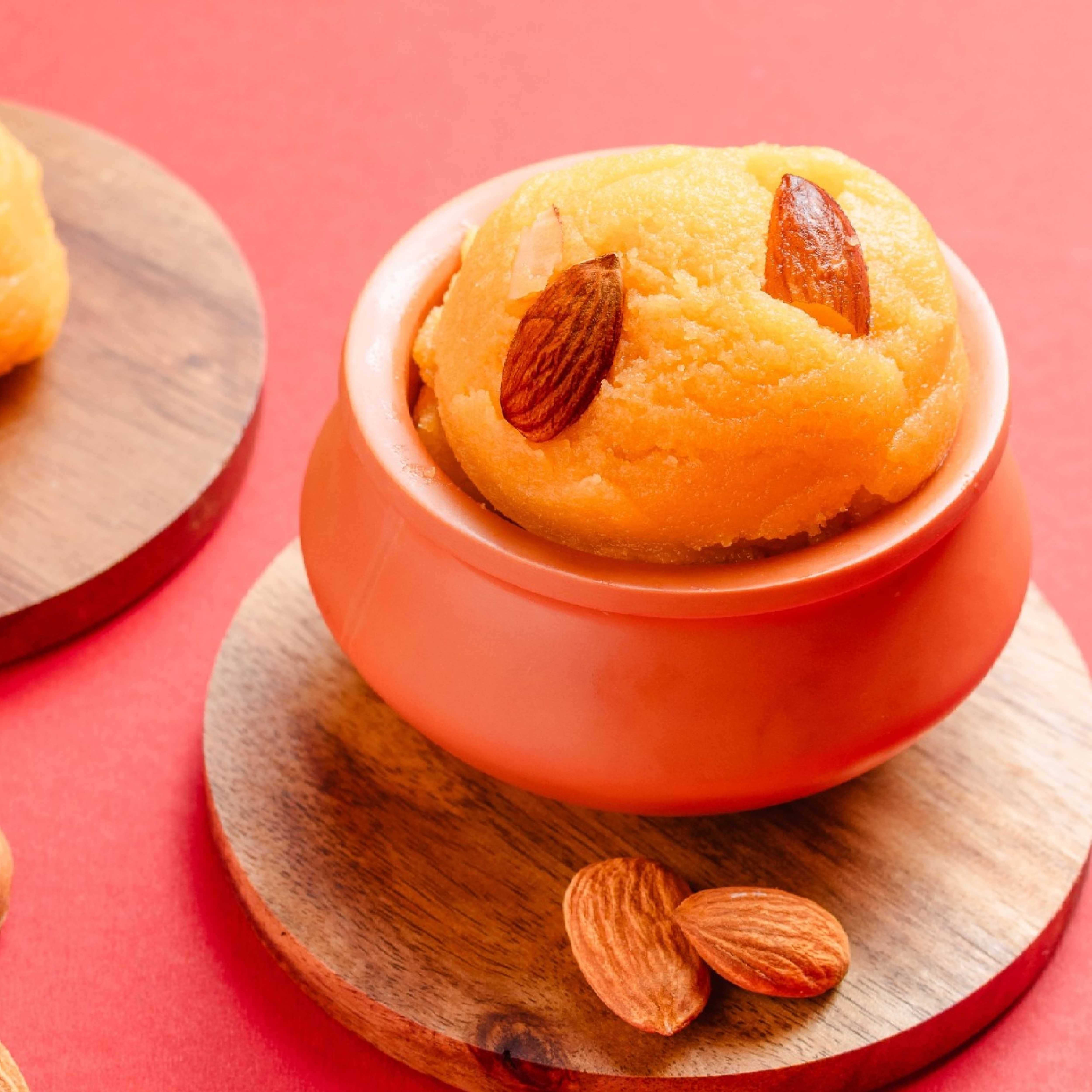 Buy pure ghee Badam Halwa sweet online from World of Mysore Pak. A sweet made with fresh almonds, ghee, and sugar.