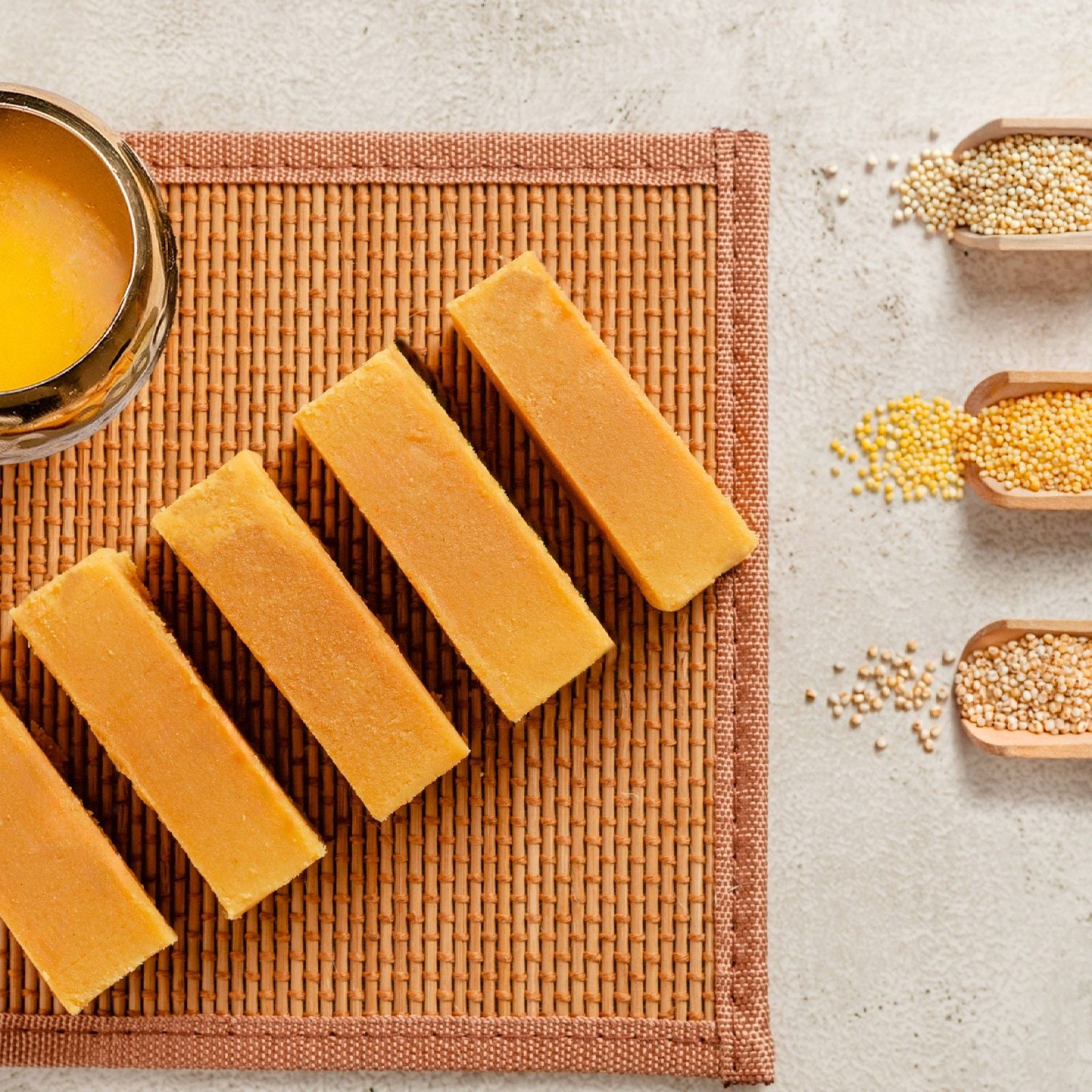 Buy Millet Mysorepak online from World of Mysore Pak,  made with foxtail millet and ghee for a wholesome sweet.