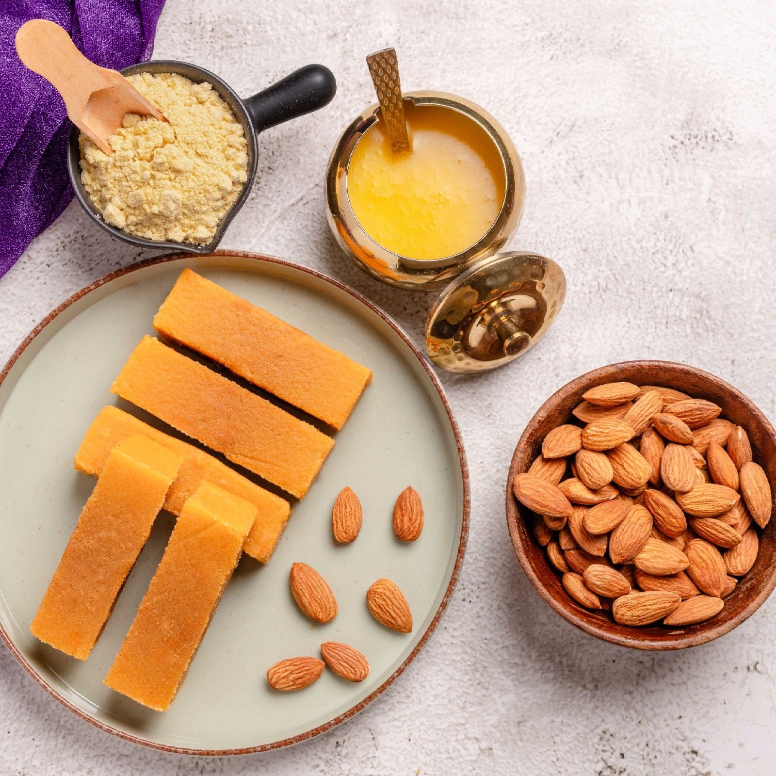 Buy Roasted Almond Mysore Pak online from World of Mysore Pak —  made with 100% ghee and nutty roasted badam.