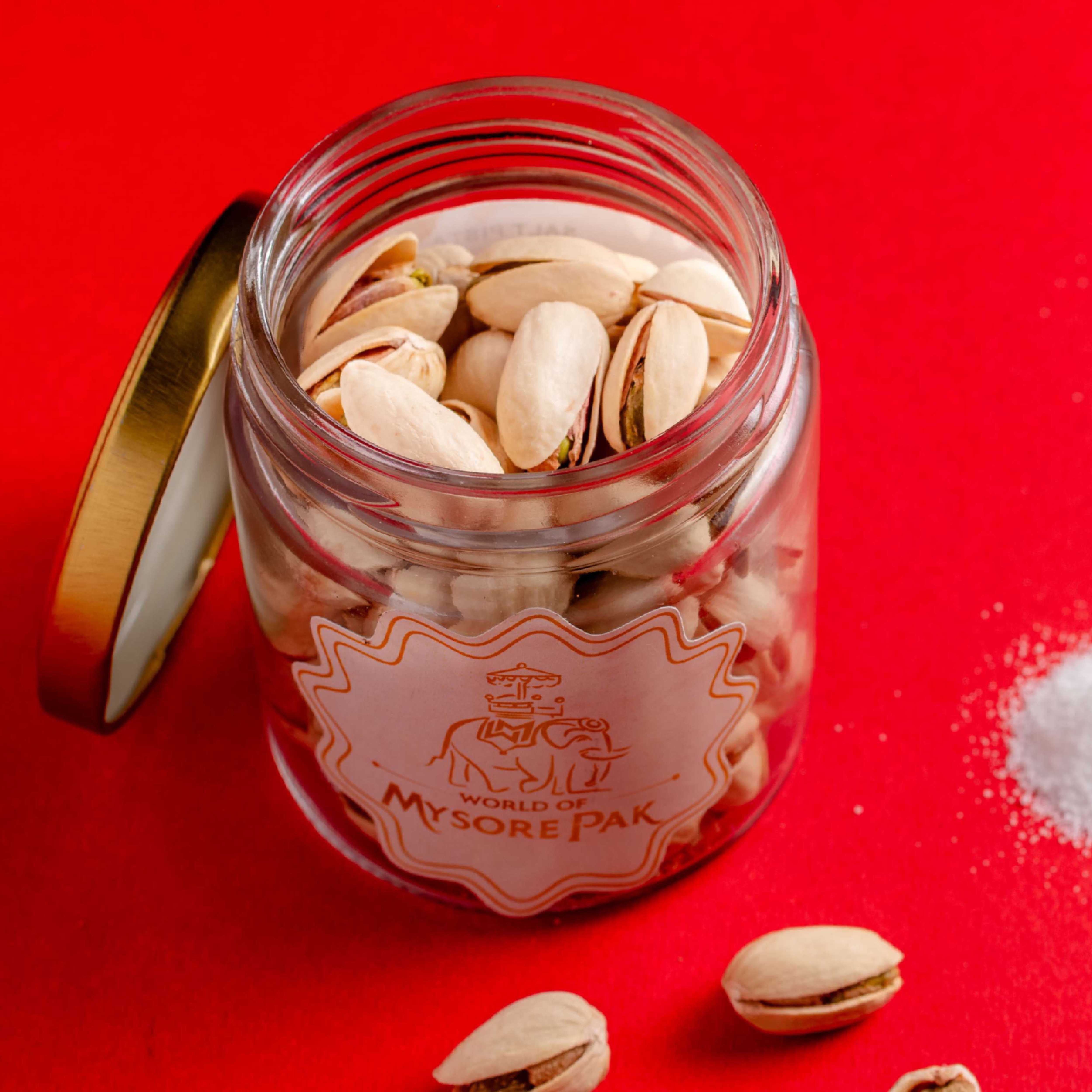 Buy Salted Pista online from World of Mysore Pak – lightly salted, crunchy, and nutritious pistachios.